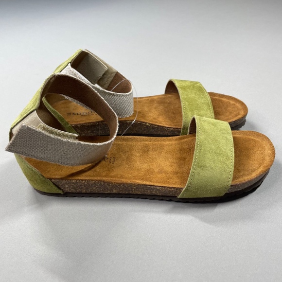 NEW Sundance Sandals Womens 7.5 green suede leather brown cork boho hippie - Picture 2 of 12